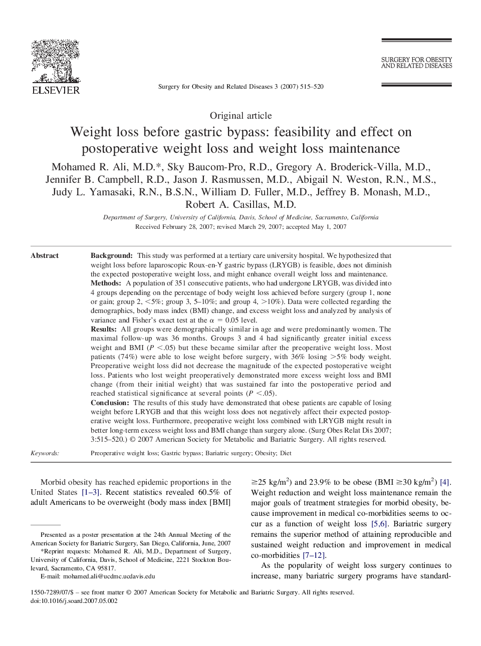 Weight loss before gastric bypass: feasibility and effect on postoperative weight loss and weight loss maintenance