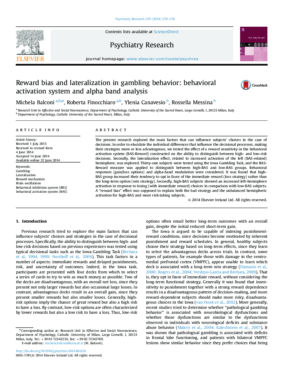 Reward bias and lateralization in gambling behavior: behavioral activation system and alpha band analysis