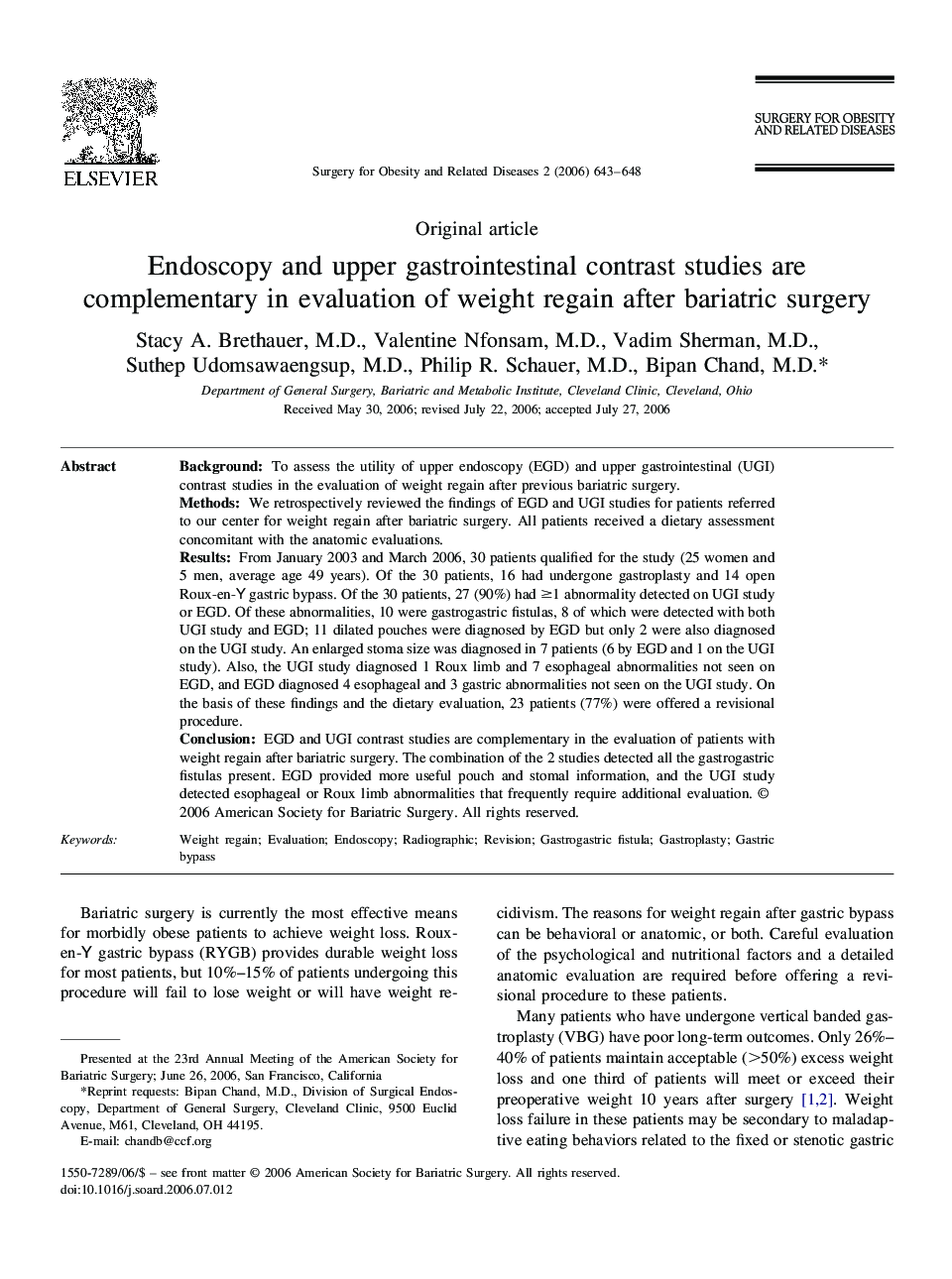 Endoscopy and upper gastrointestinal contrast studies are complementary in evaluation of weight regain after bariatric surgery