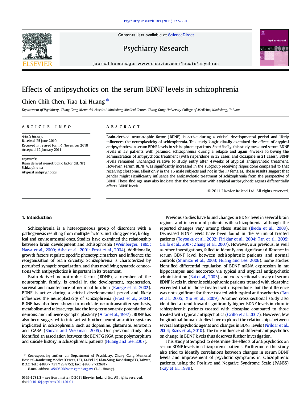 Effects of antipsychotics on the serum BDNF levels in schizophrenia