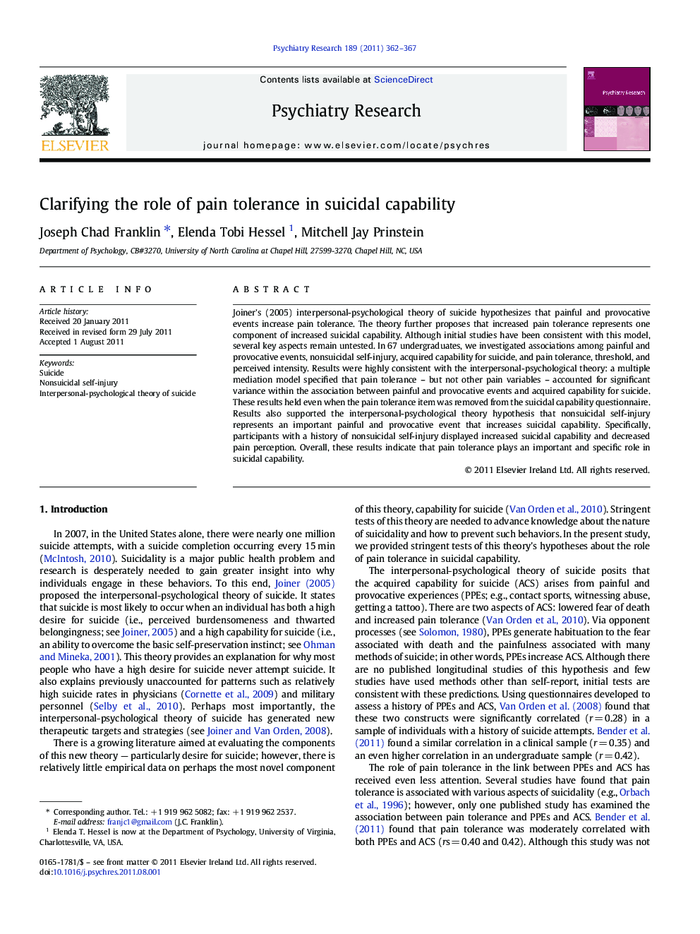 Clarifying the role of pain tolerance in suicidal capability