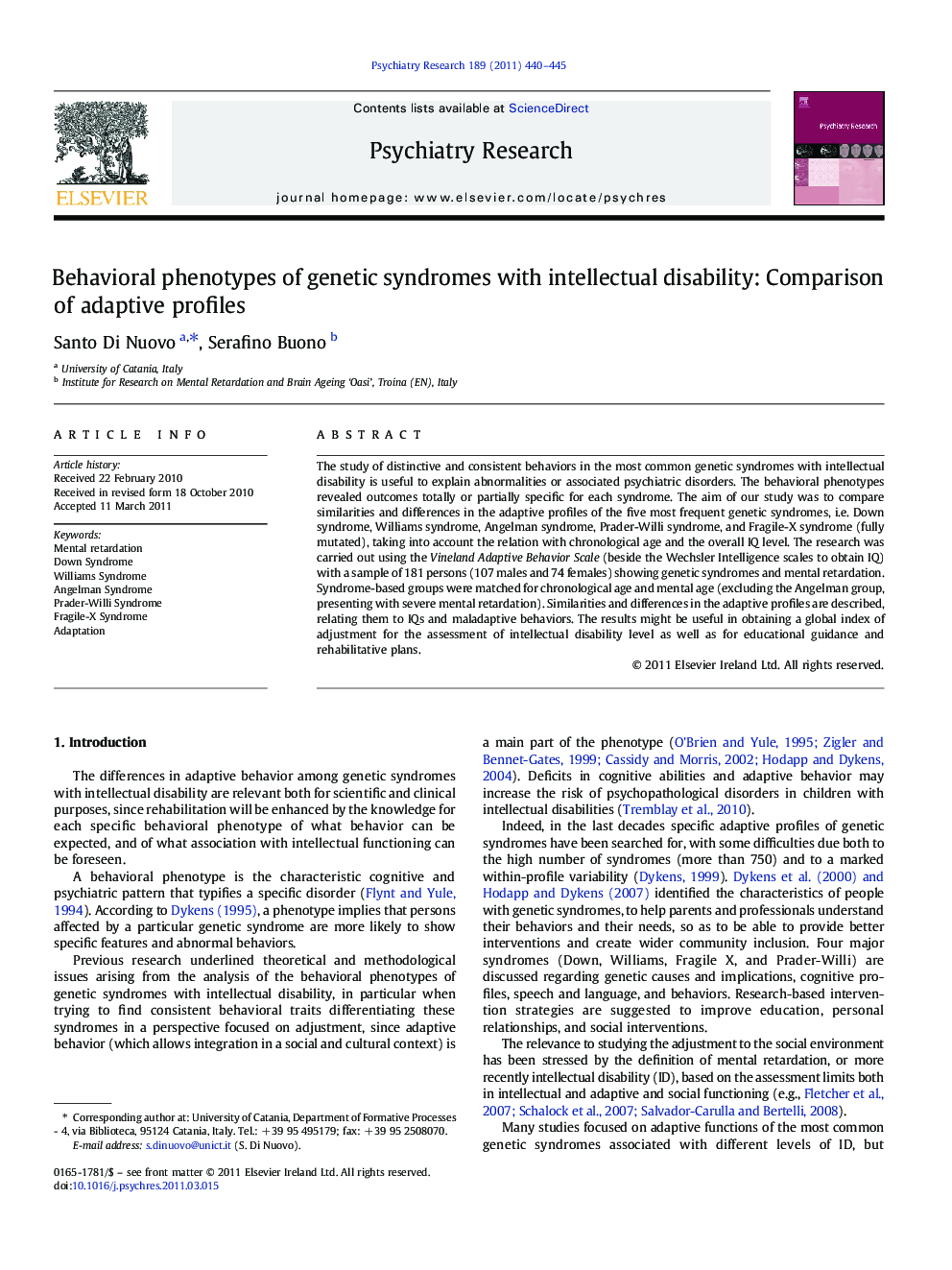 Behavioral phenotypes of genetic syndromes with intellectual disability: Comparison of adaptive profiles