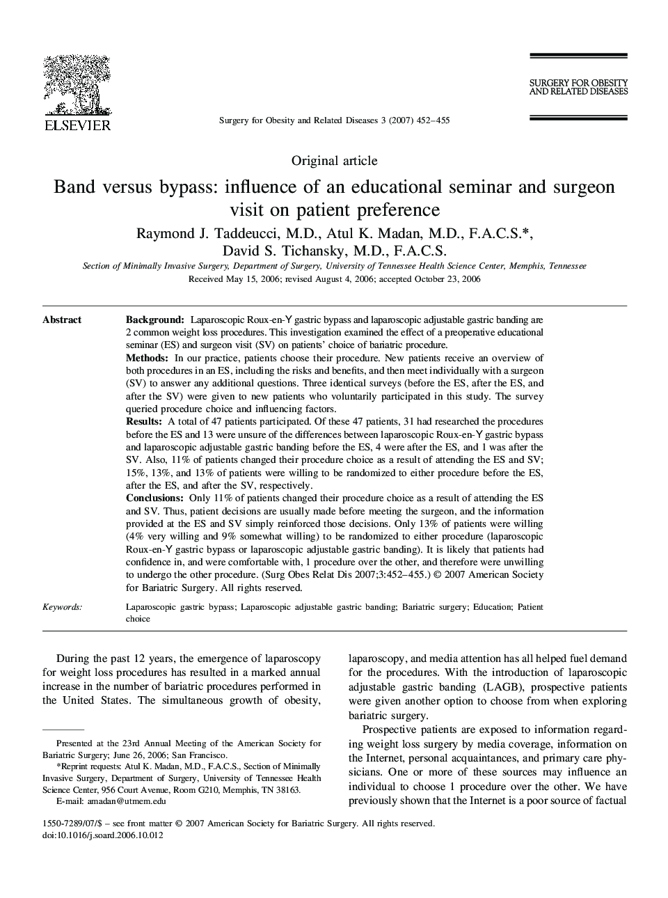 Band versus bypass: influence of an educational seminar and surgeon visit on patient preference