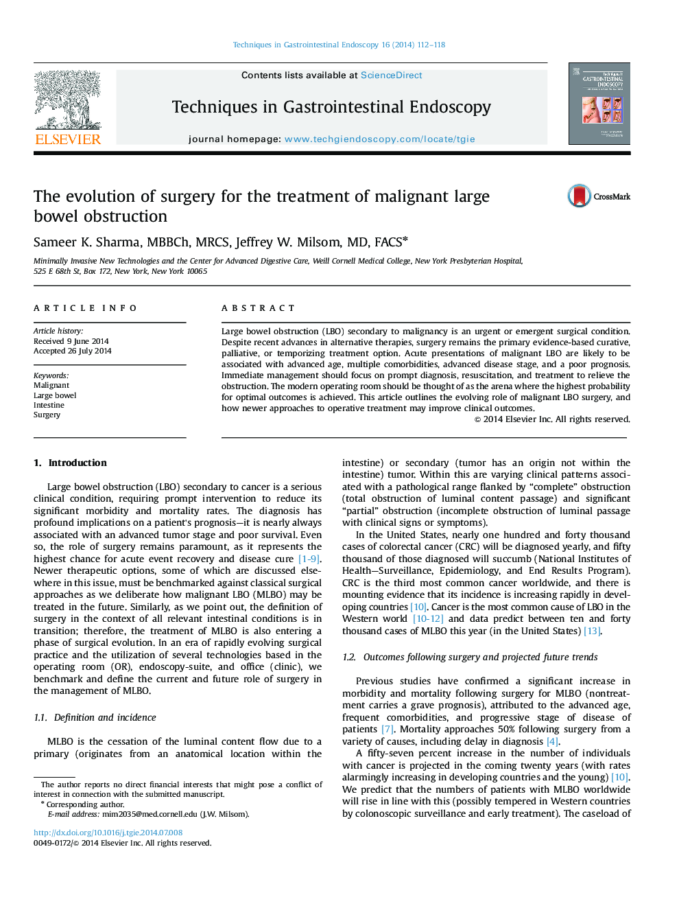 The evolution of surgery for the treatment of malignant large bowel obstruction 