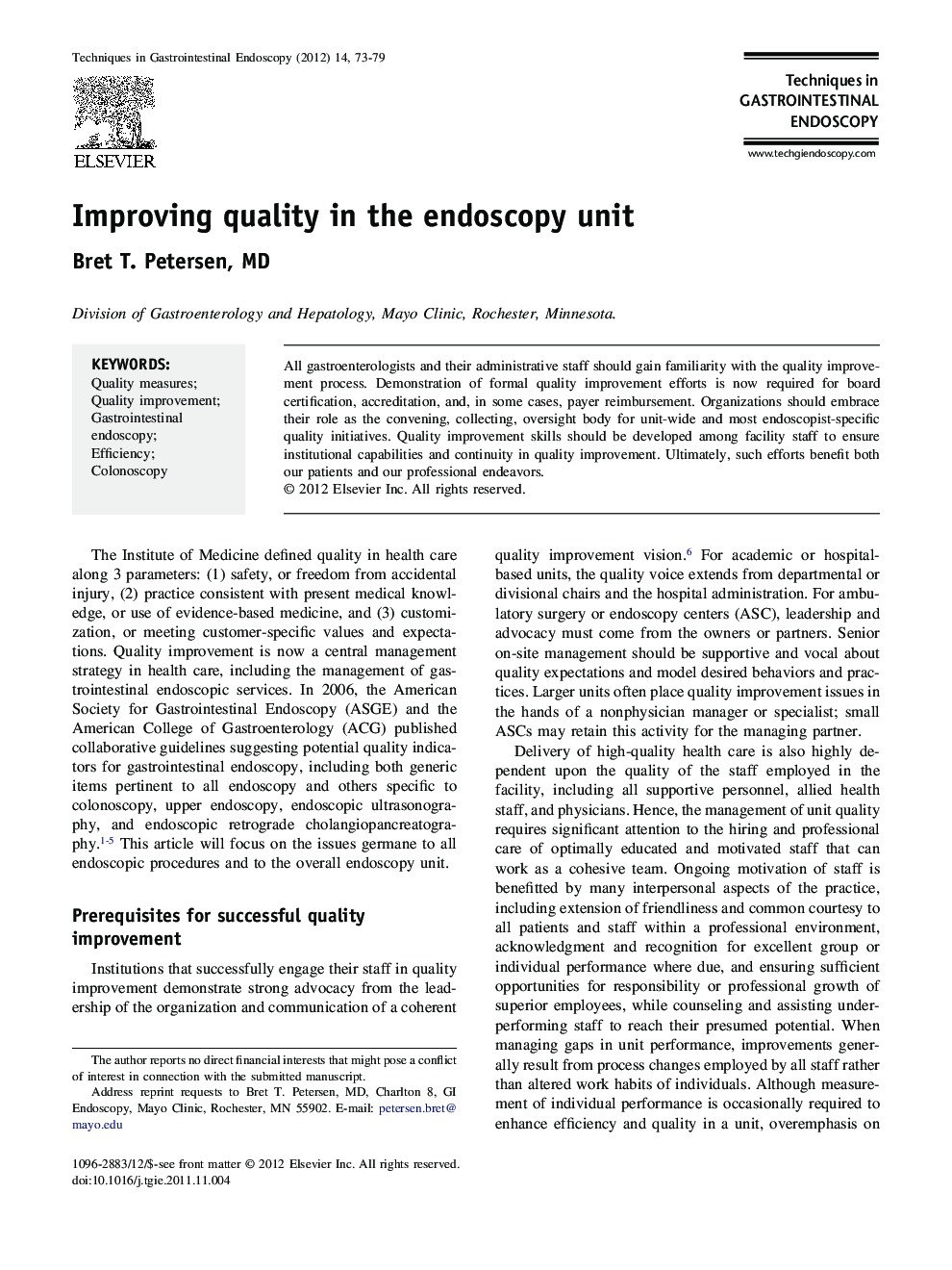 Improving quality in the endoscopy unit 