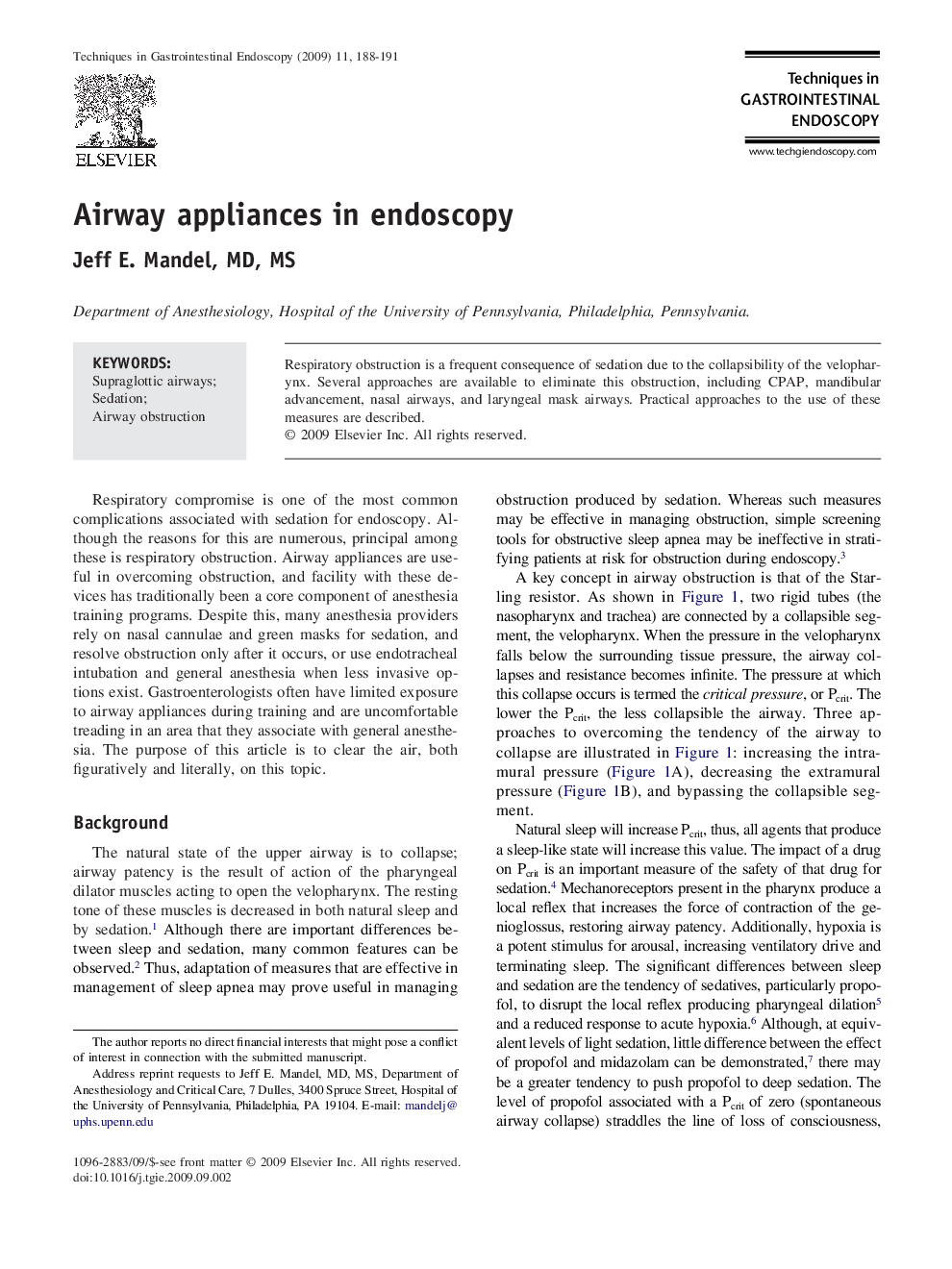 Airway appliances in endoscopy 