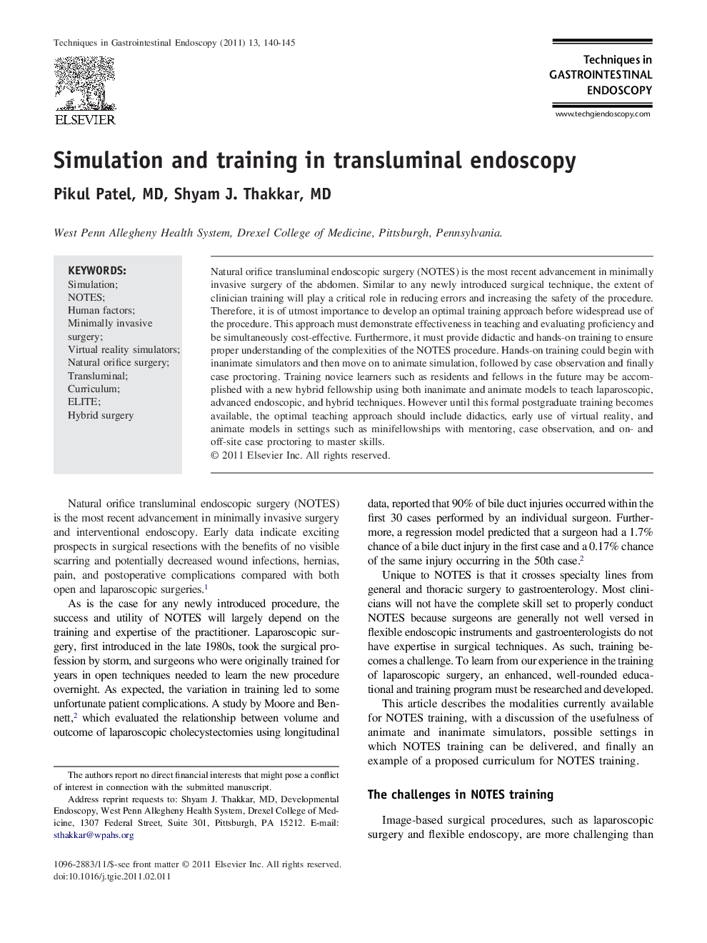 Simulation and training in transluminal endoscopy