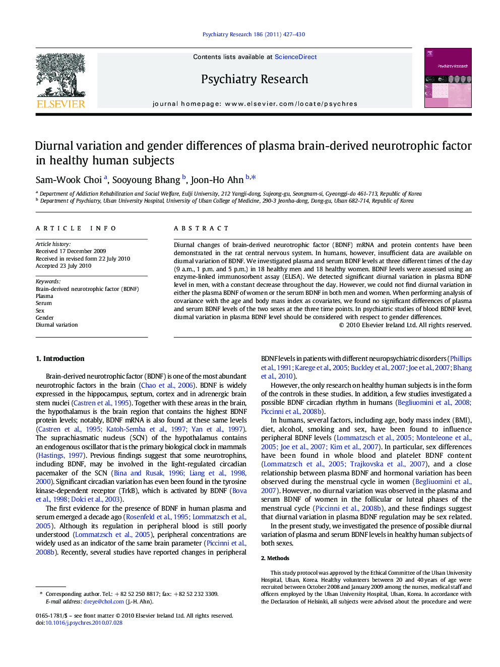 Diurnal variation and gender differences of plasma brain-derived neurotrophic factor in healthy human subjects