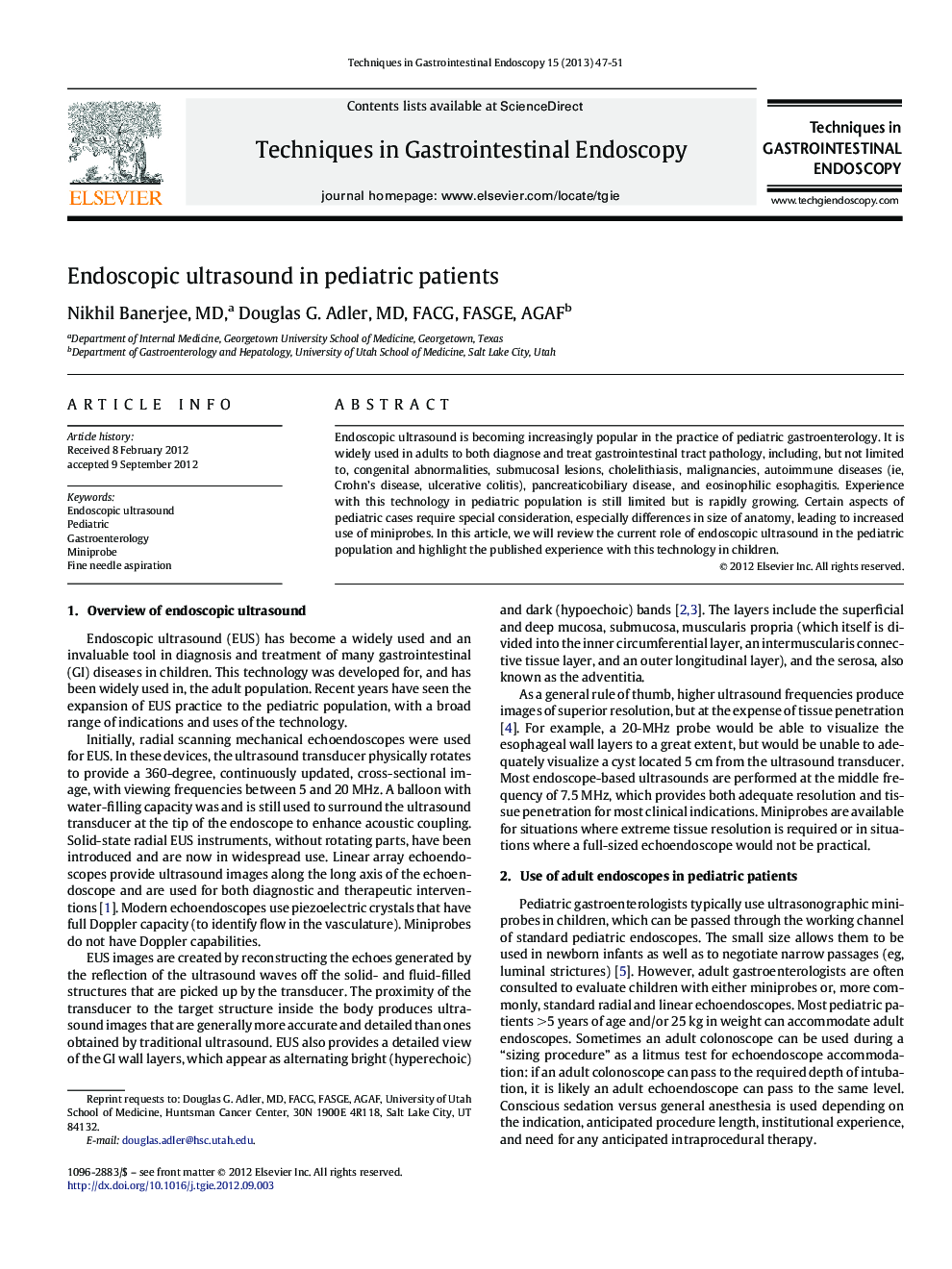 Endoscopic ultrasound in pediatric patients