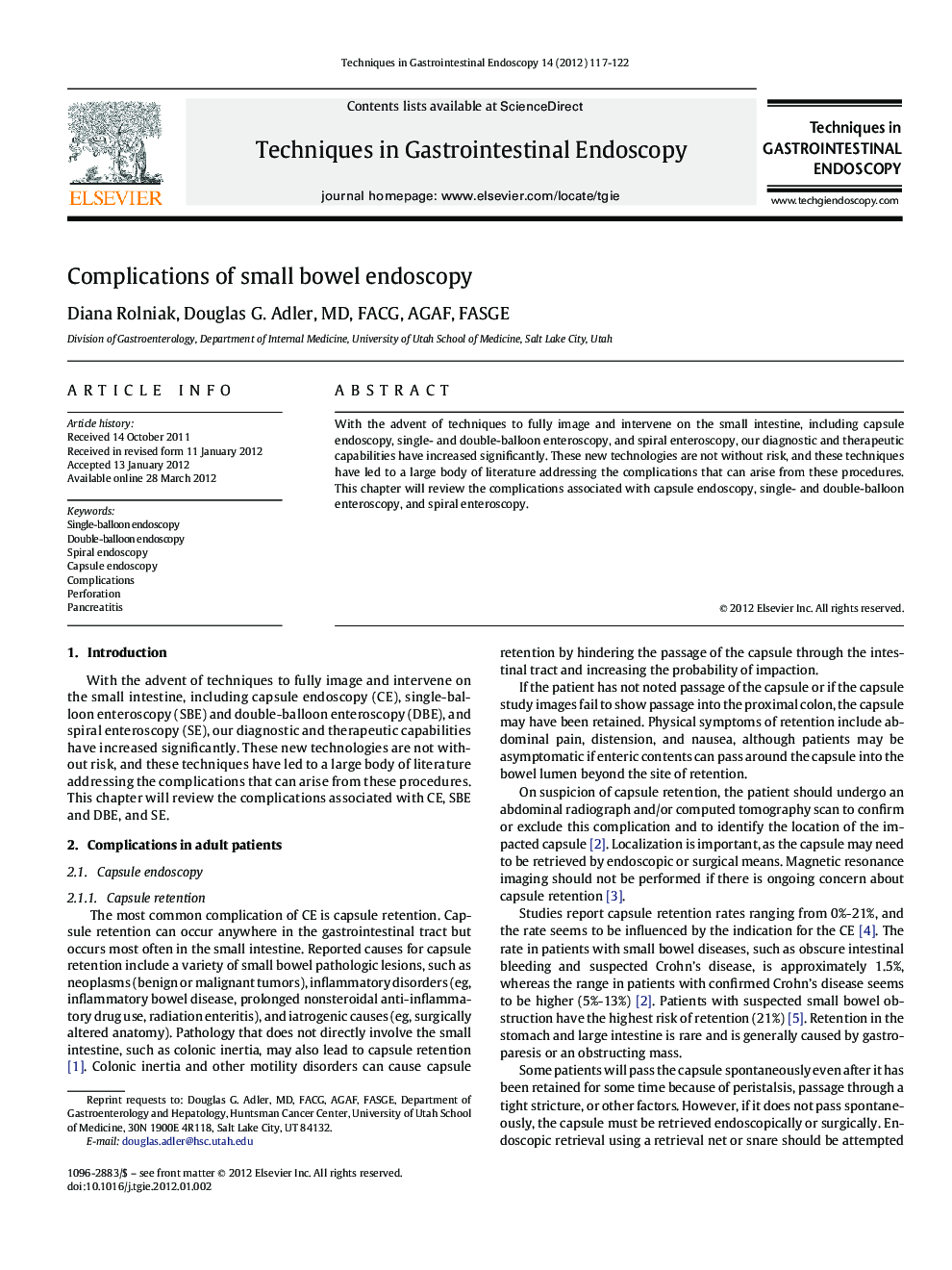 Complications of small bowel endoscopy