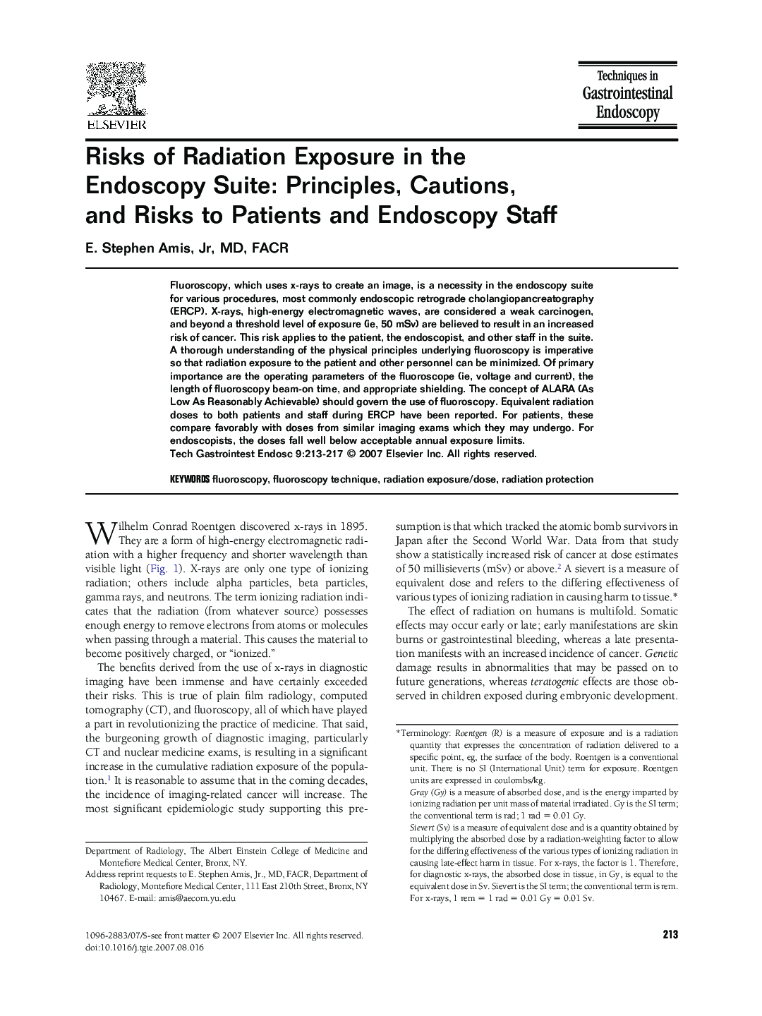 Risks of Radiation Exposure in the Endoscopy Suite: Principles, Cautions, and Risks to Patients and Endoscopy Staff