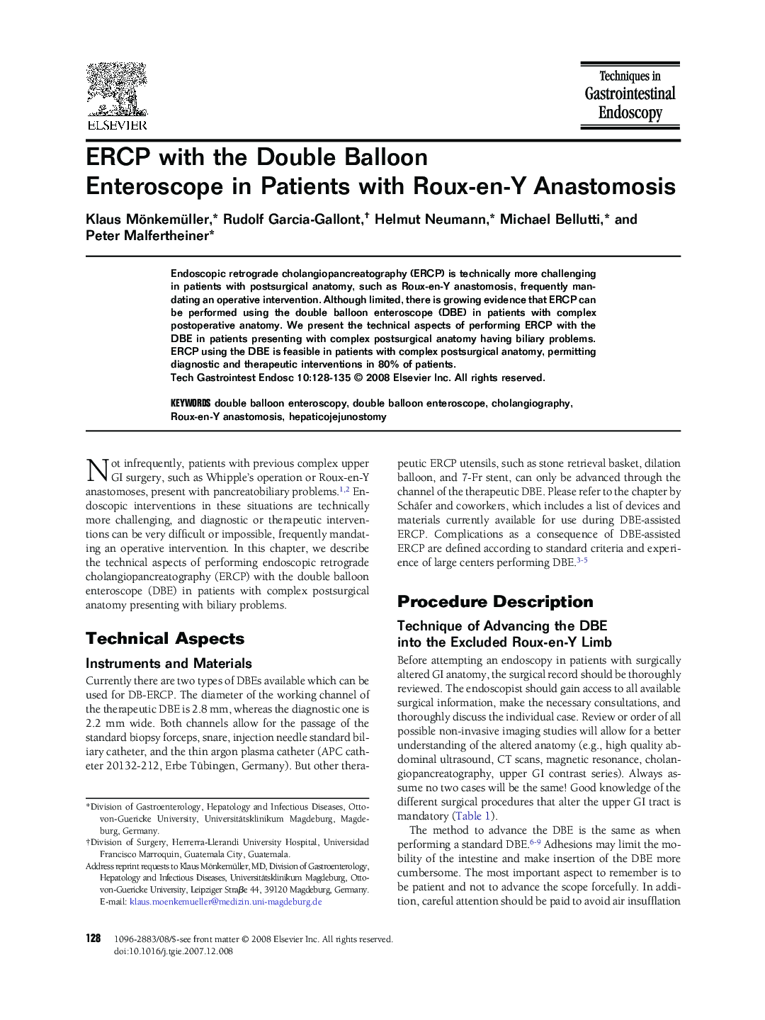 ERCP with the Double Balloon Enteroscope in Patients with Roux-en-Y Anastomosis