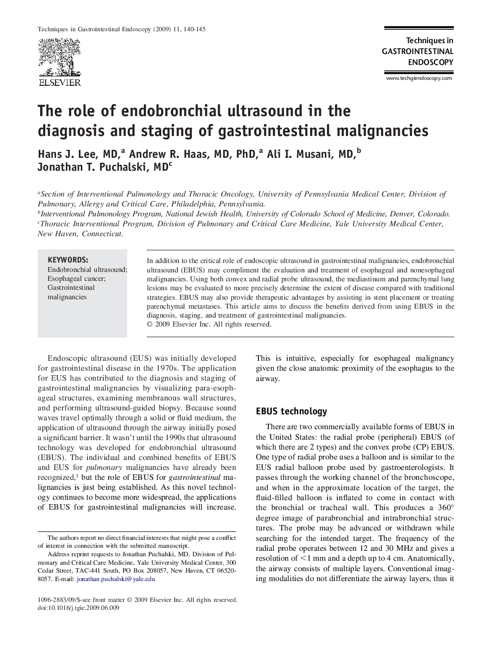 The role of endobronchial ultrasound in the diagnosis and staging of gastrointestinal malignancies 