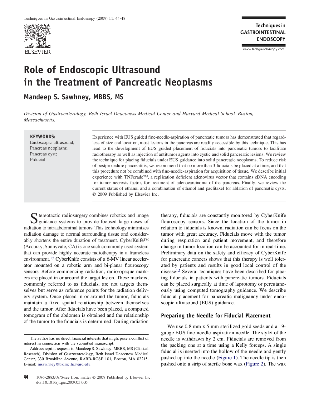 Role of Endoscopic Ultrasound in the Treatment of Pancreatic Neoplasms