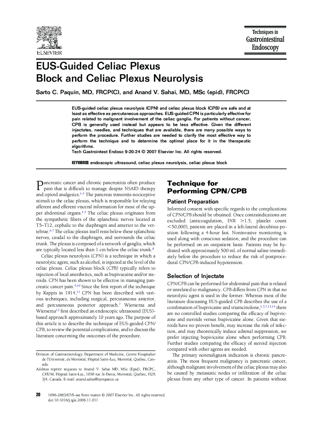 EUS-Guided Celiac Plexus Block and Celiac Plexus Neurolysis