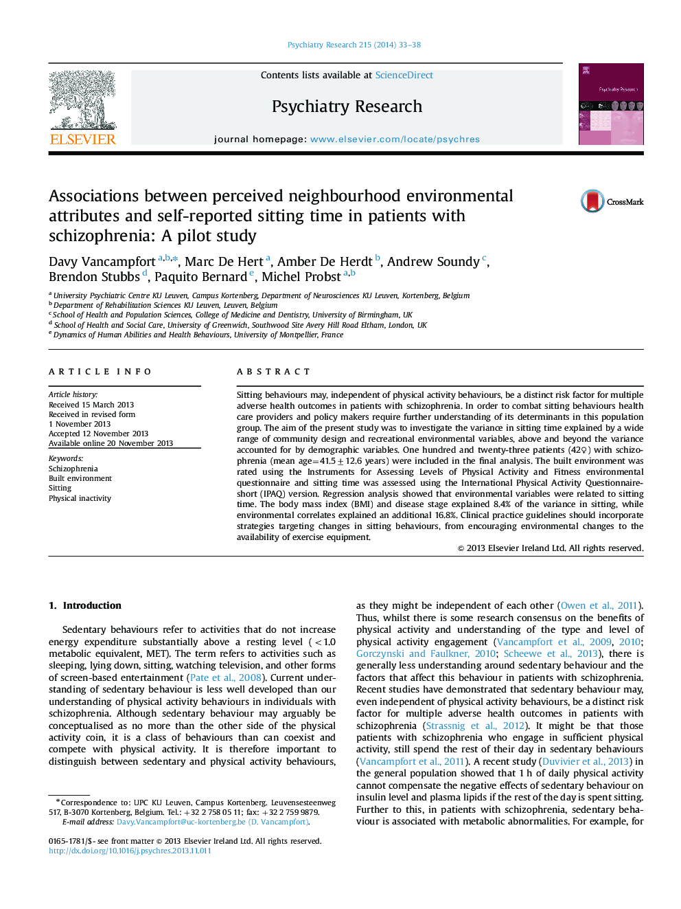 ارتباطات بین ویژگی های محیطی محور درک شده و زمان نشست خود در گزارش شده در بیماران مبتلا به اسکیزوفرنی: یک مطالعه آزمایشی 