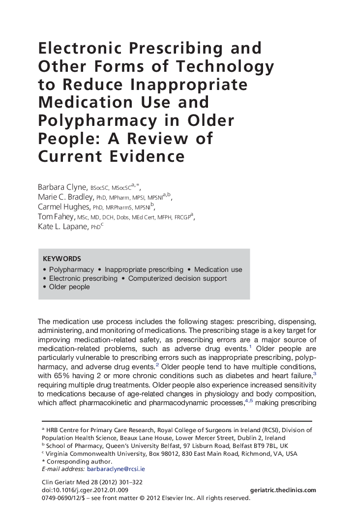 Electronic Prescribing and Other Forms of Technology to Reduce Inappropriate Medication Use and Polypharmacy in Older People: A Review of Current Evidence