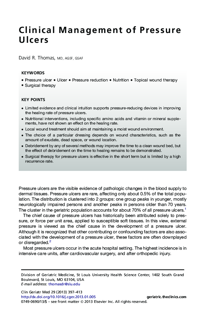 Clinical Management of Pressure Ulcers