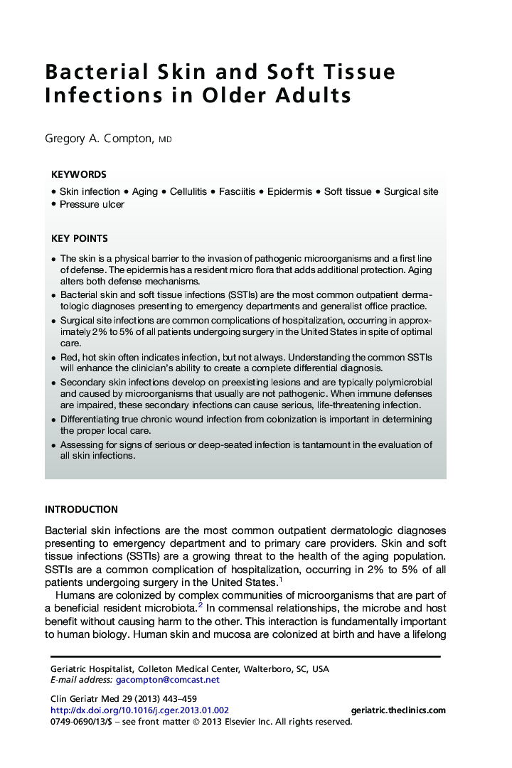 Bacterial Skin and Soft Tissue Infections in Older Adults