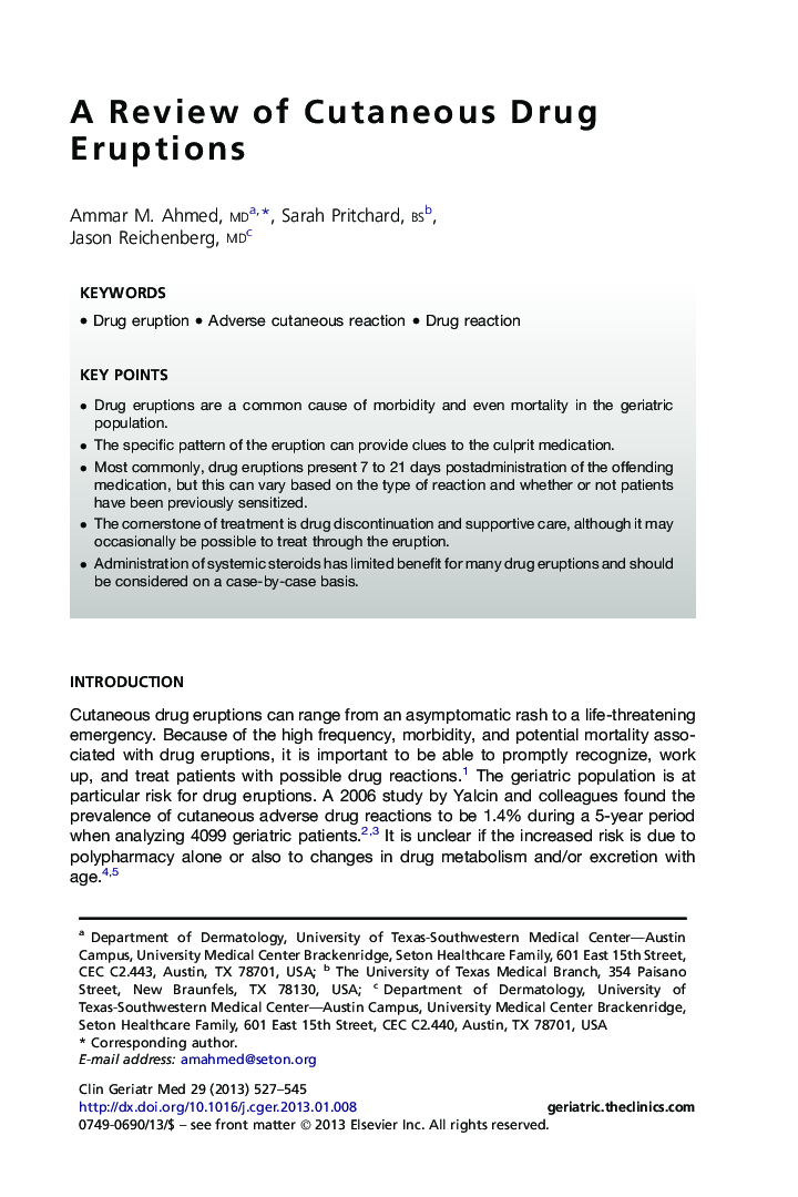 A Review of Cutaneous Drug Eruptions