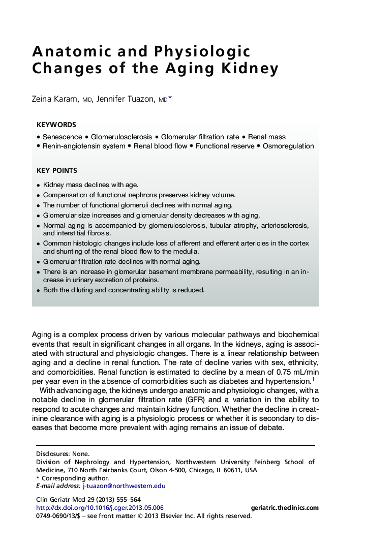 Anatomic and Physiologic Changes of the Aging Kidney