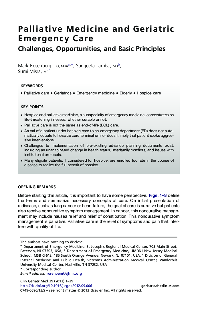 Palliative Medicine and Geriatric Emergency Care