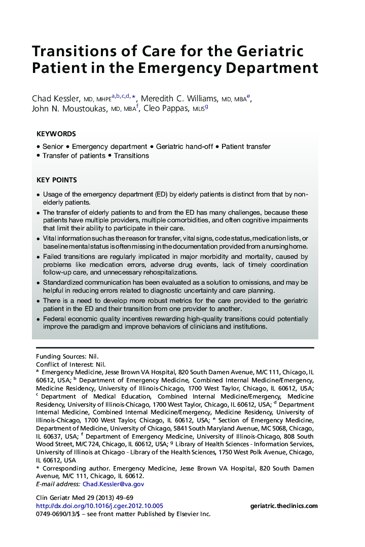 Transitions of Care for the Geriatric Patient in the Emergency Department