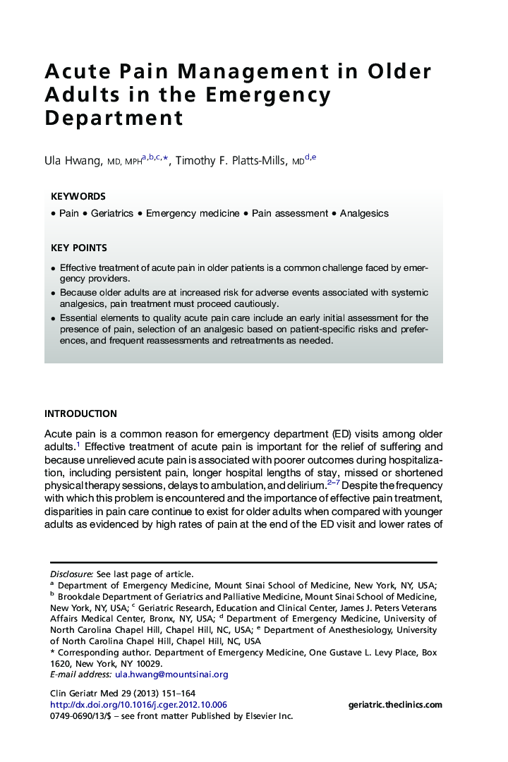 Acute Pain Management in Older Adults in the Emergency Department