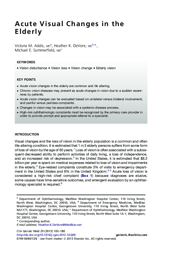 Acute Visual Changes in the Elderly