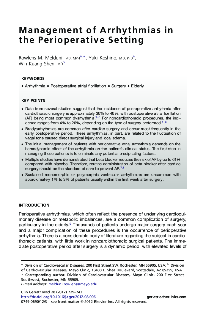 Management of Arrhythmias in the Perioperative Setting