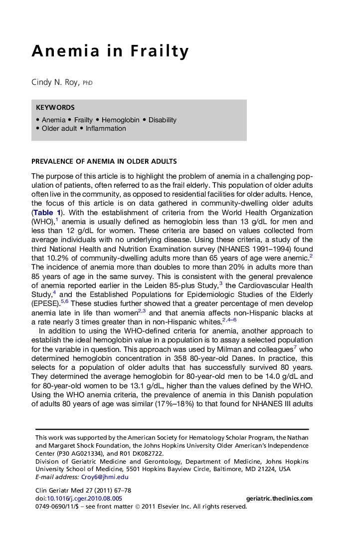 Anemia in Frailty