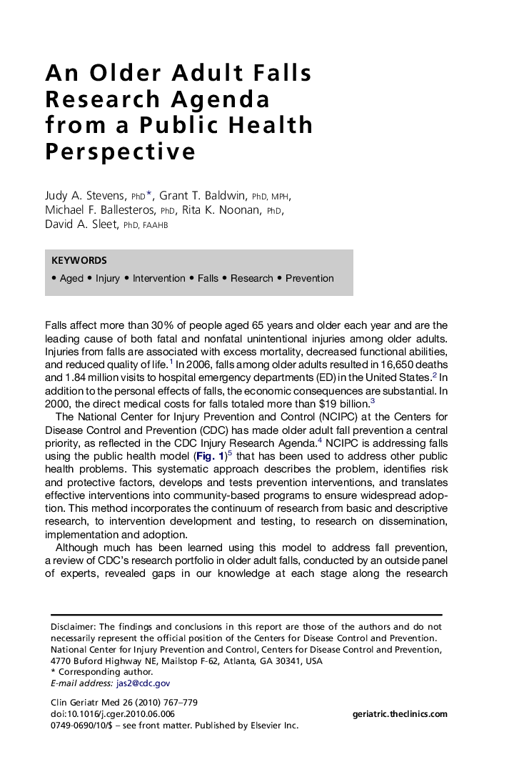 An Older Adult Falls Research Agenda from a Public Health Perspective