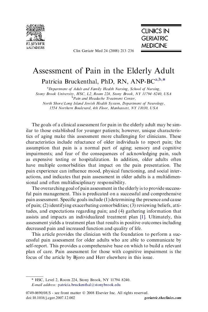 Assessment of Pain in the Elderly Adult