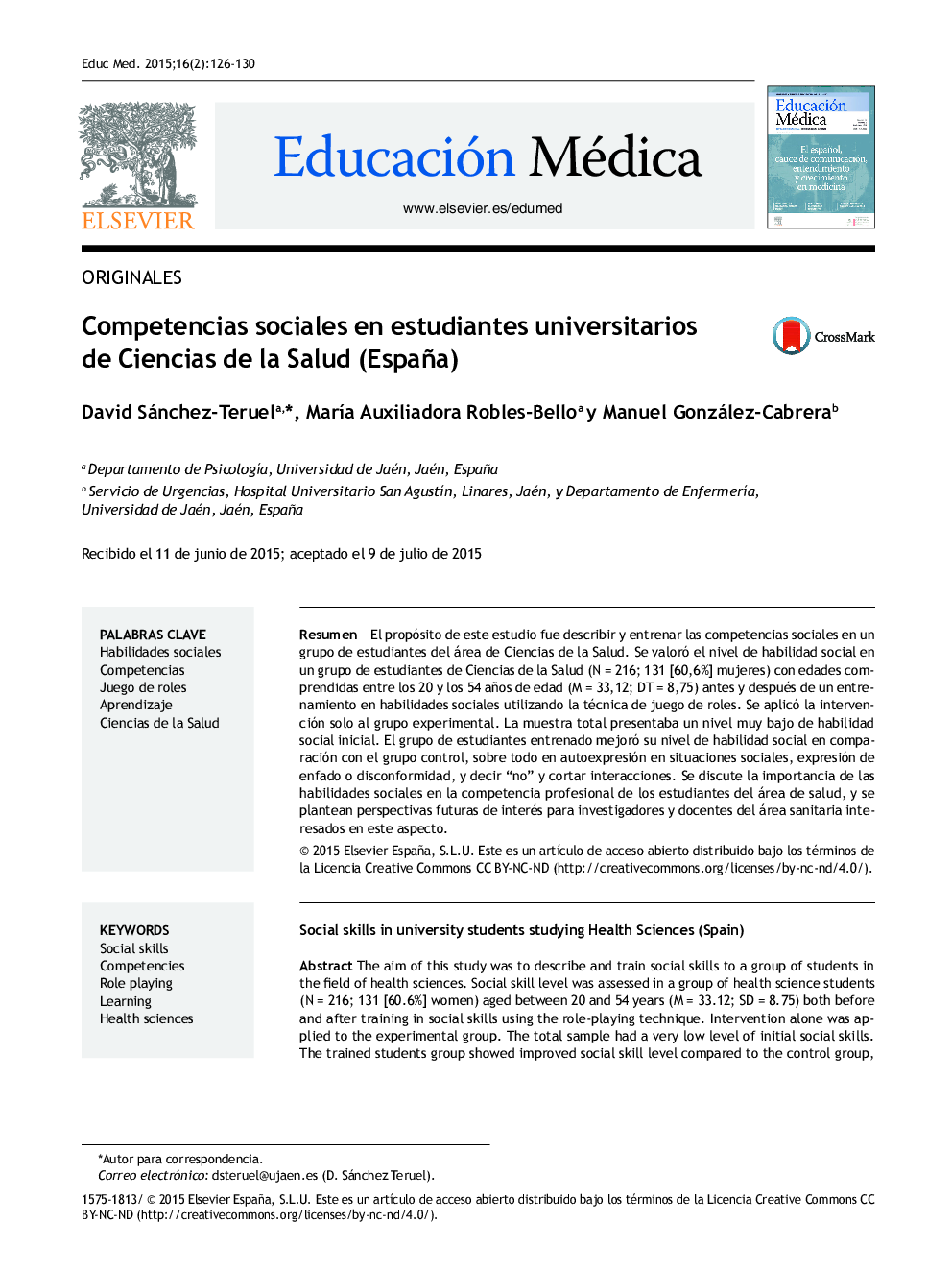 Competencias sociales en estudiantes universitarios de Ciencias de la Salud (España)