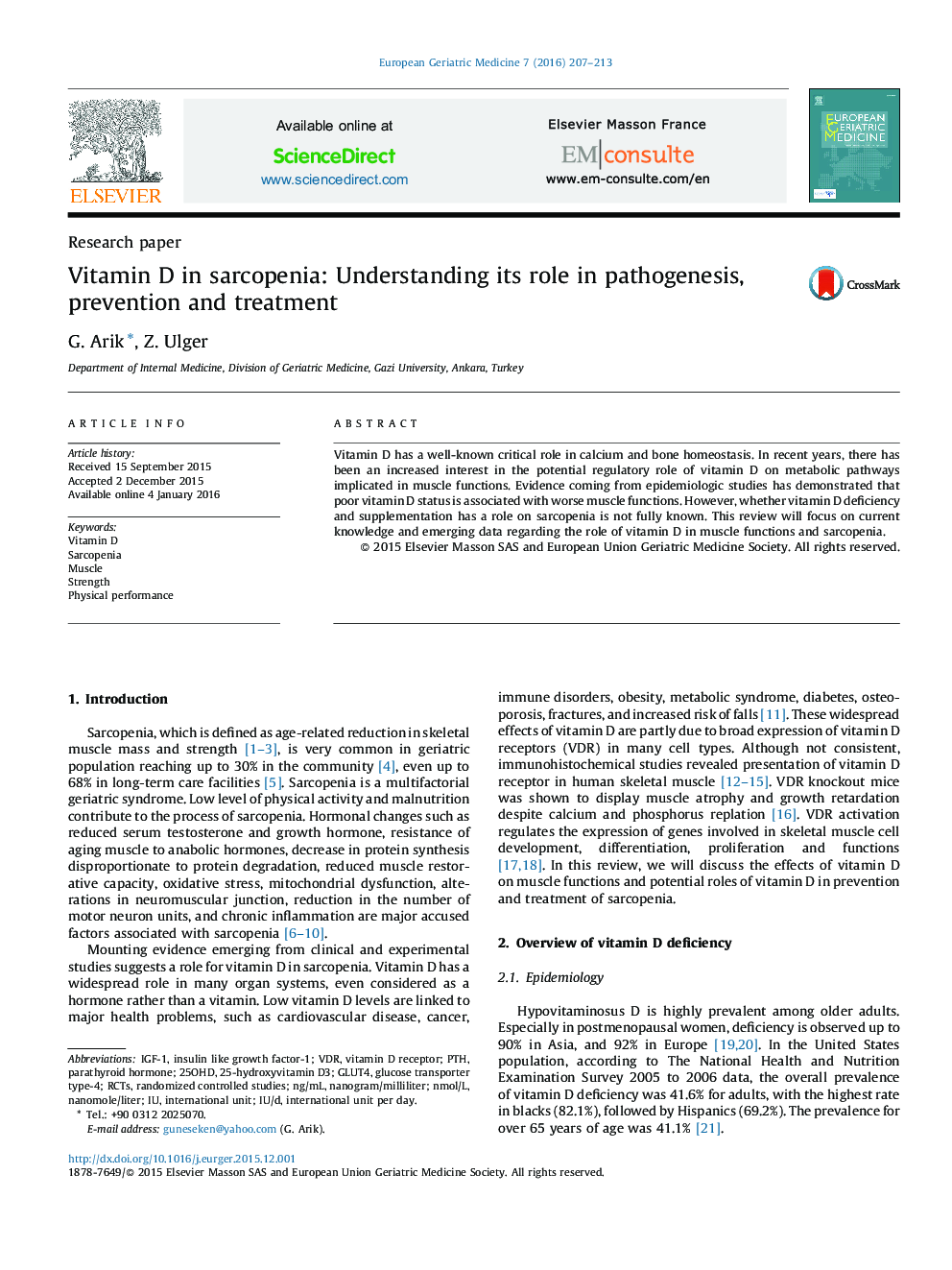 Vitamin D in sarcopenia: Understanding its role in pathogenesis, prevention and treatment