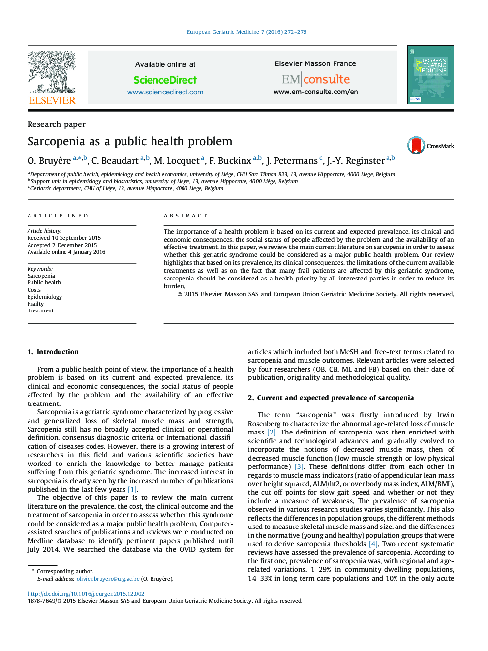 Sarcopenia as a public health problem