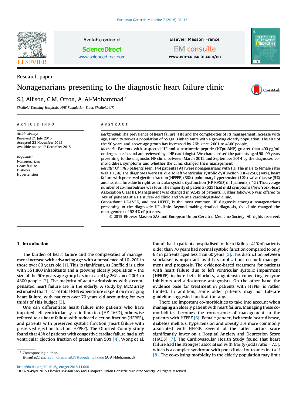 Nonagenarians presenting to the diagnostic heart failure clinic