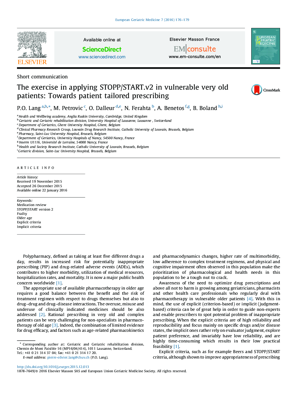 The exercise in applying STOPP/START.v2 in vulnerable very old patients: Towards patient tailored prescribing