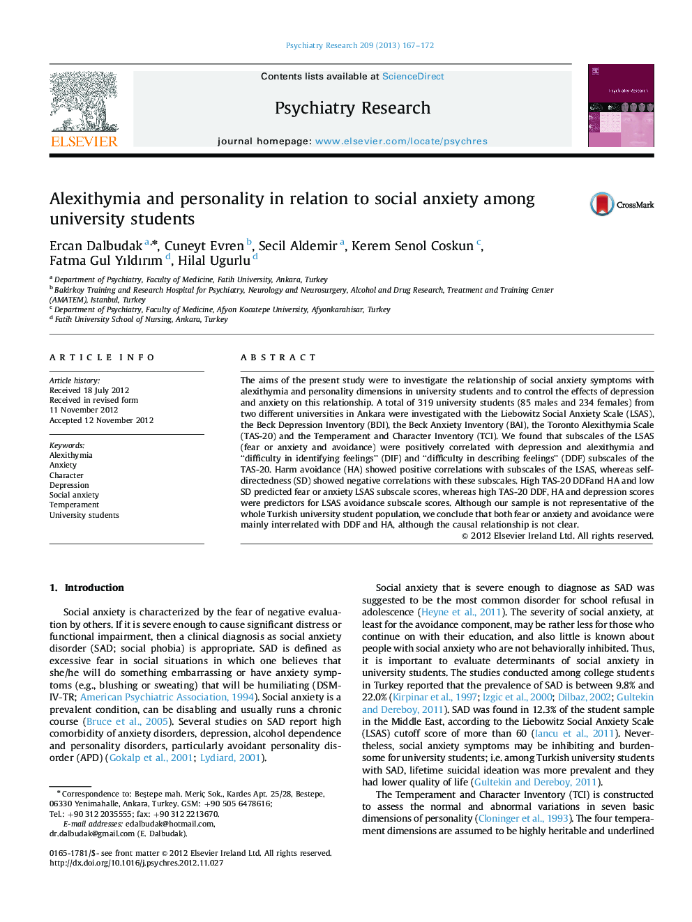 Alexithymia and personality in relation to social anxiety among university students