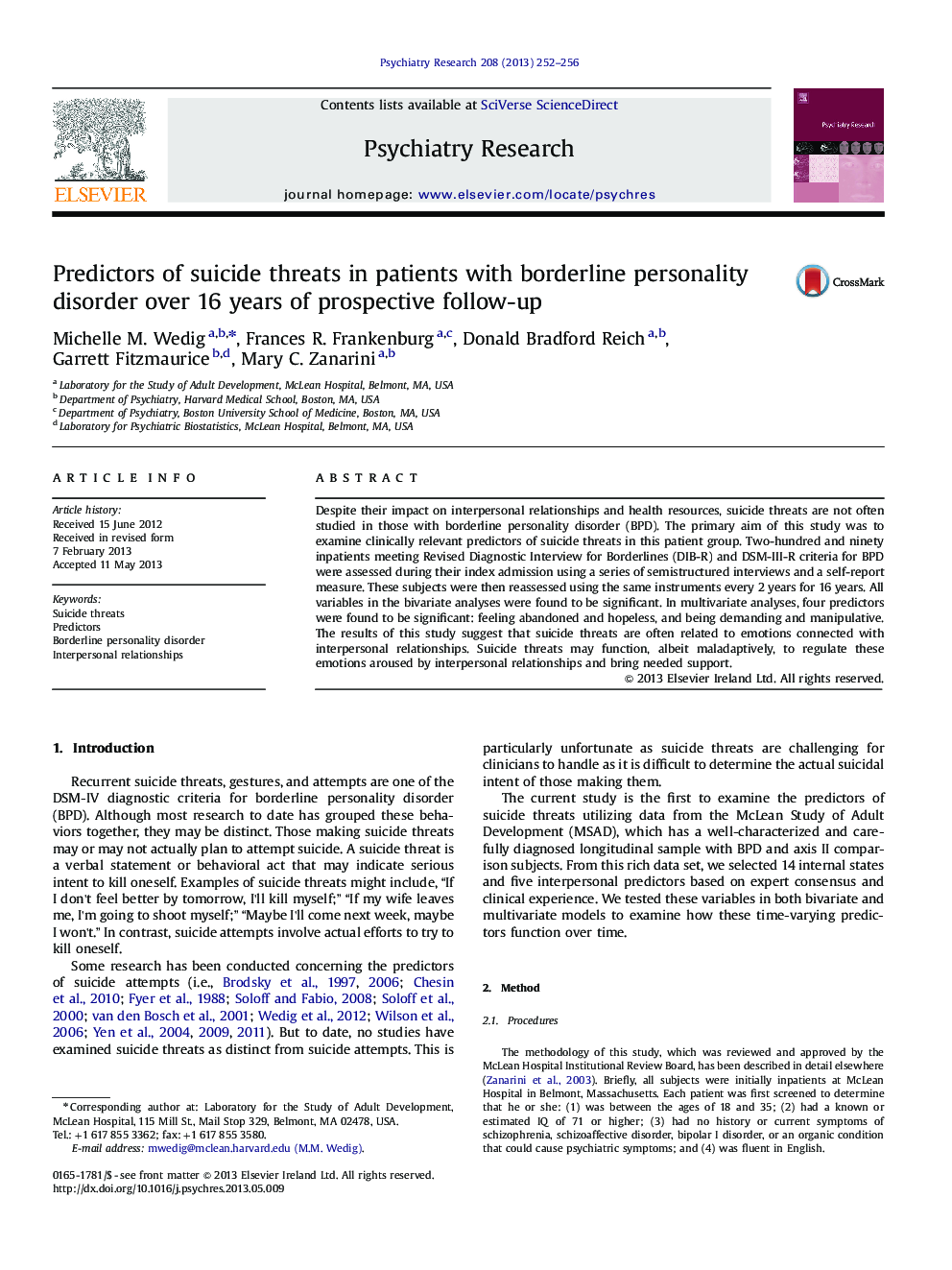 Predictors of suicide threats in patients with borderline personality disorder over 16 years of prospective follow-up