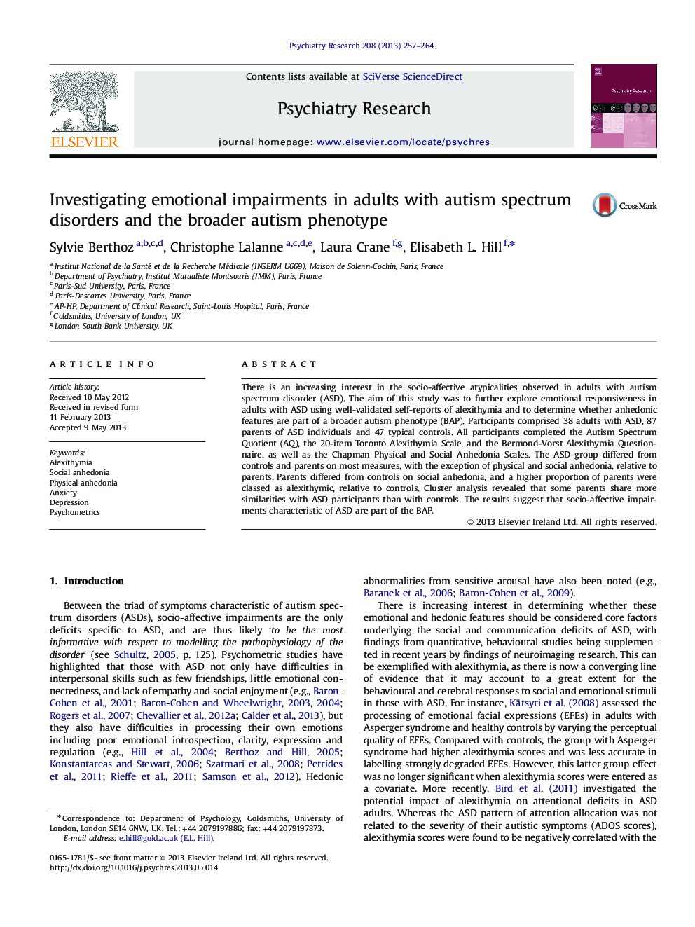 Investigating emotional impairments in adults with autism spectrum disorders and the broader autism phenotype