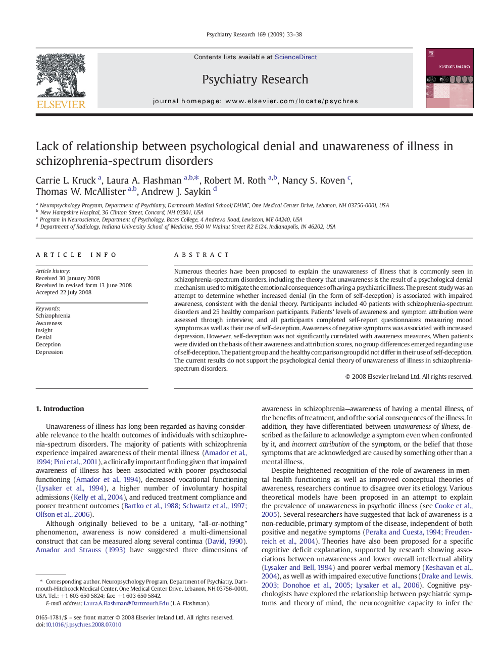 Lack of relationship between psychological denial and unawareness of illness in schizophrenia-spectrum disorders