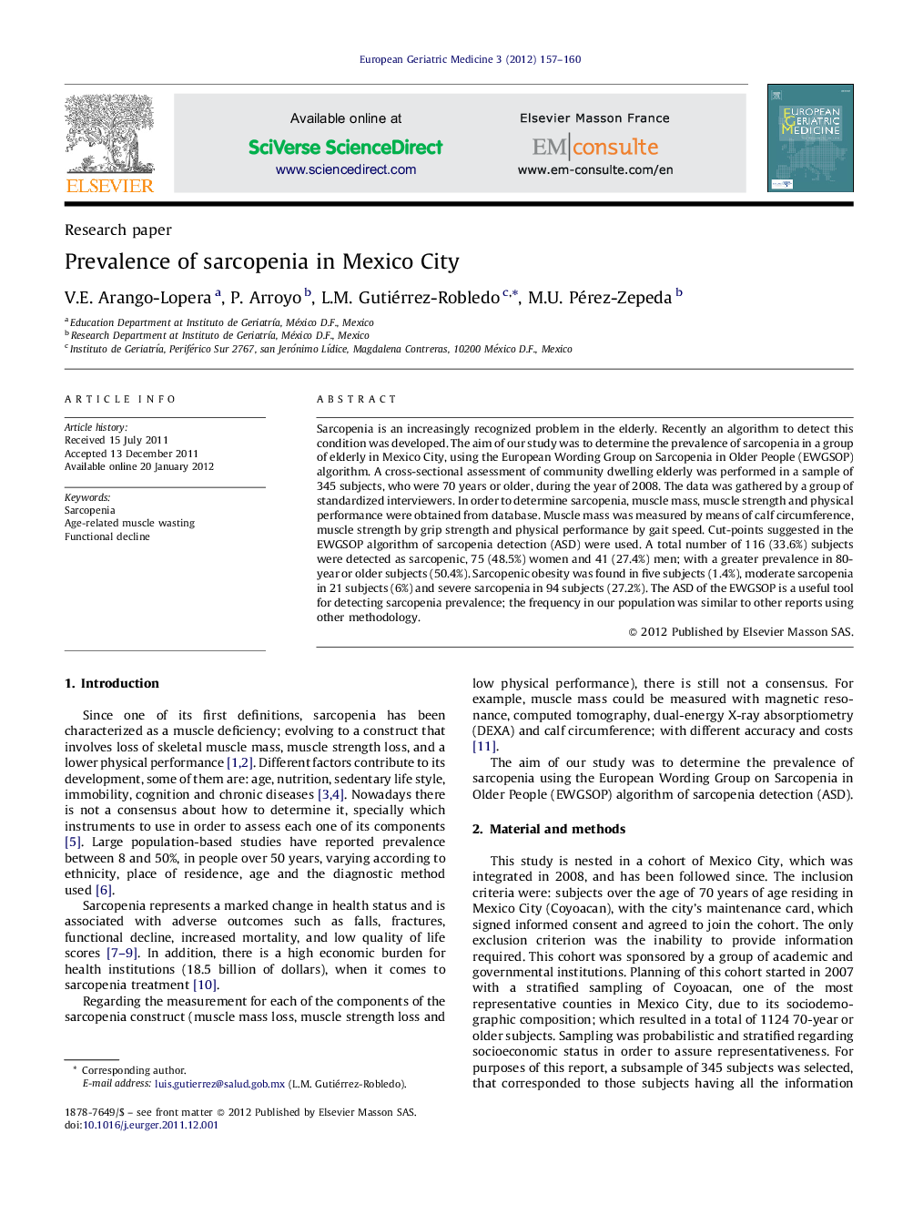 Prevalence of sarcopenia in Mexico City