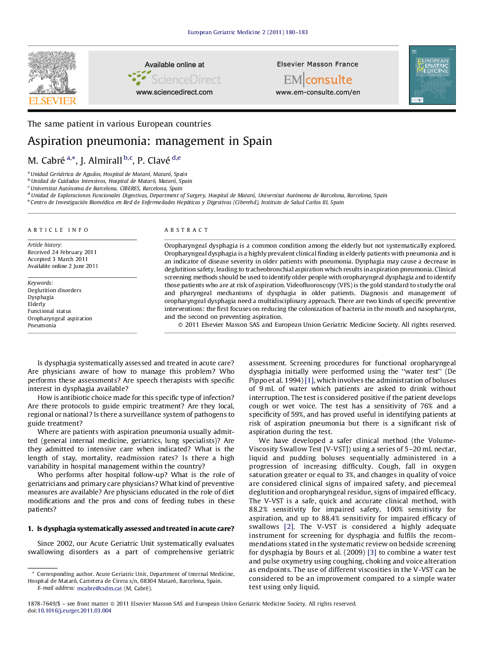 Aspiration pneumonia: management in Spain