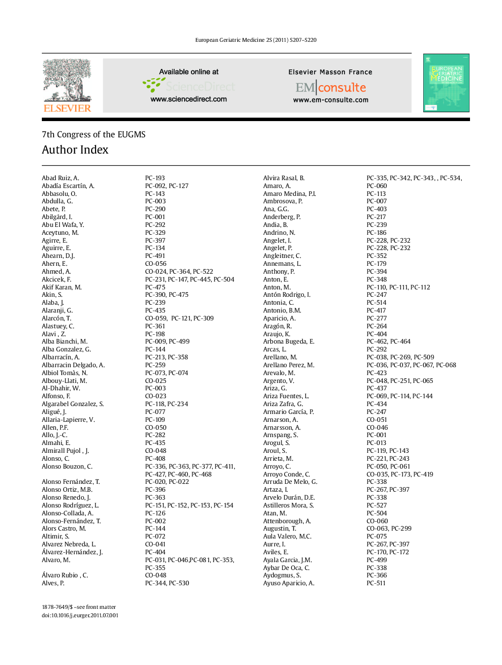 7th Congress of the EUGMS - Author index