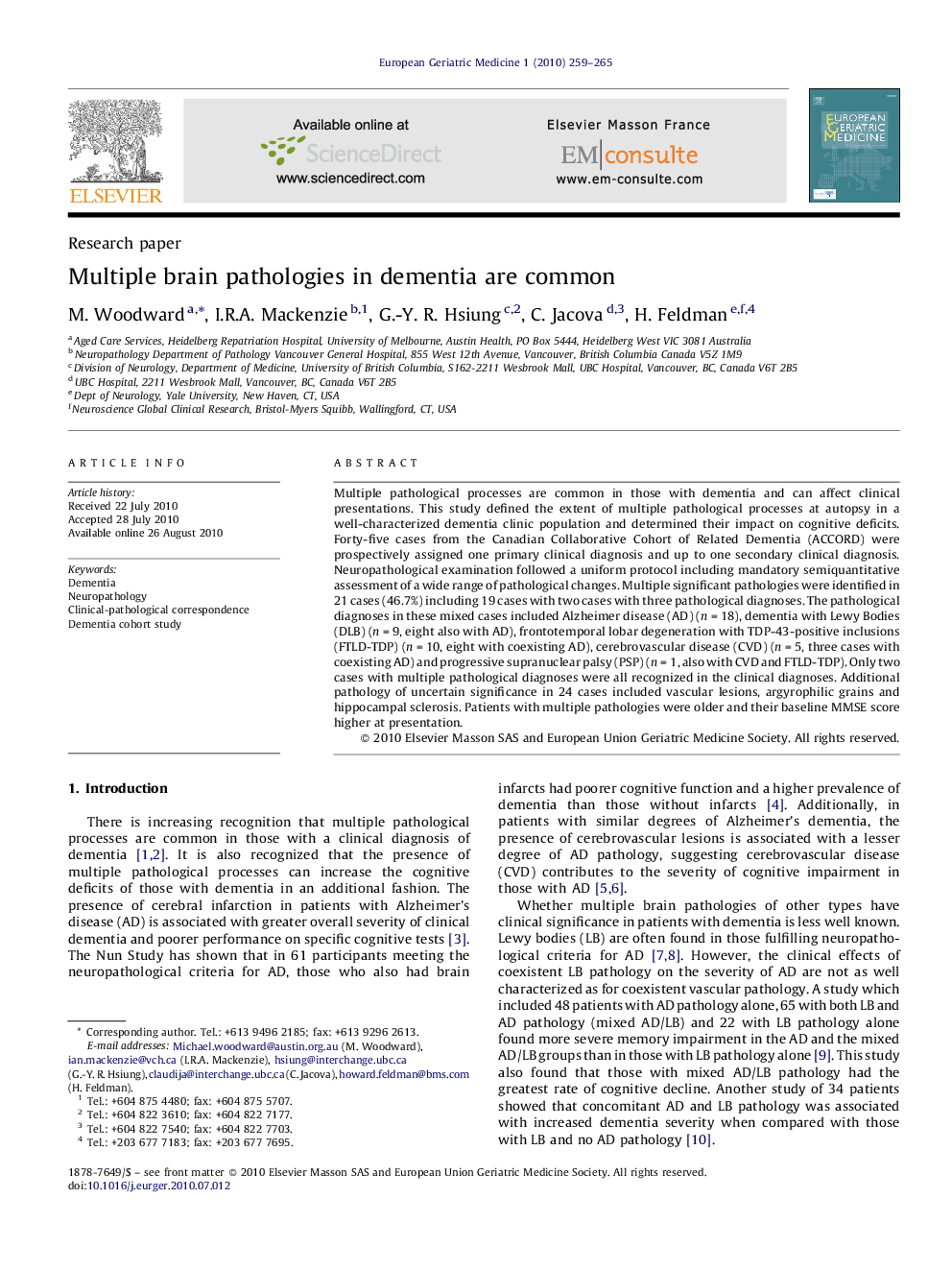 Multiple brain pathologies in dementia are common