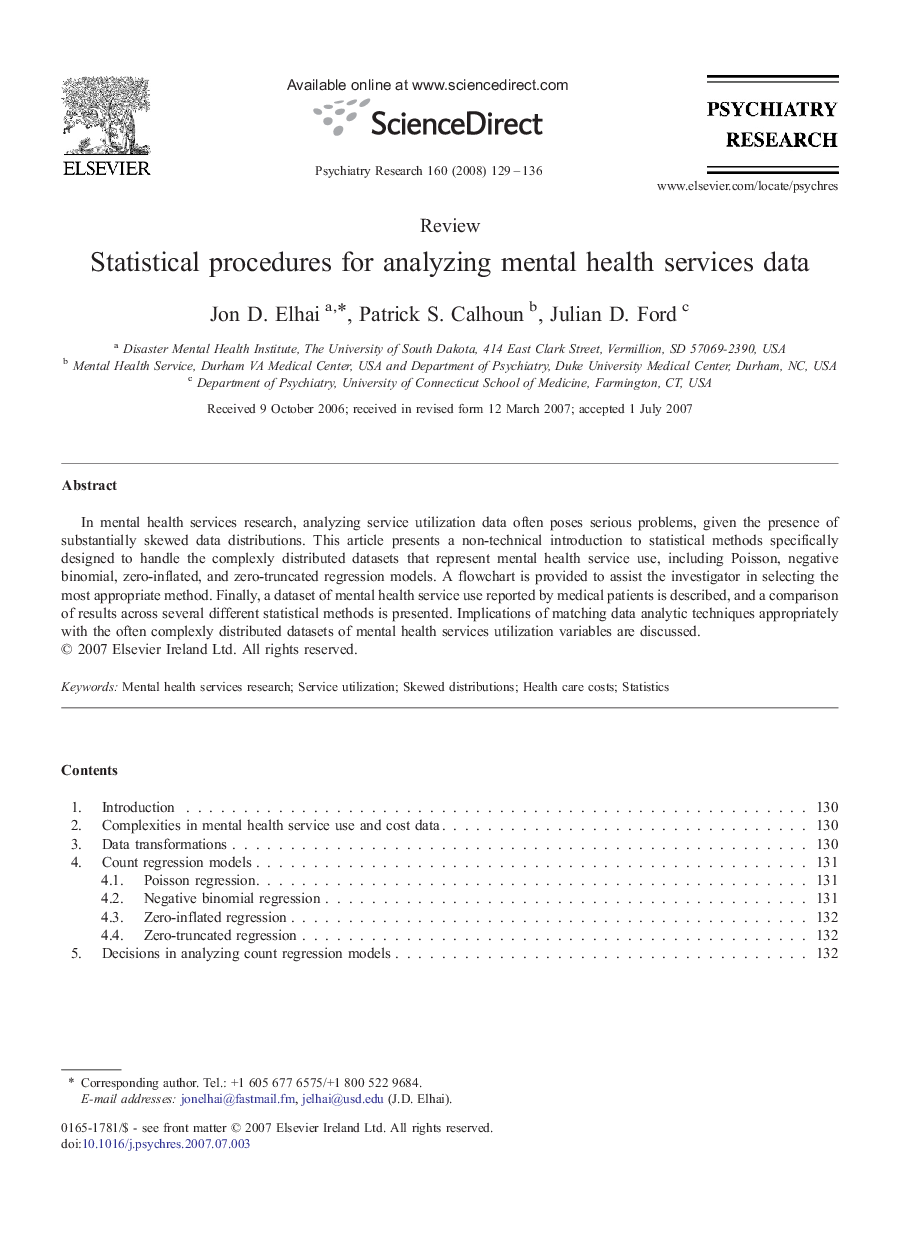 Statistical procedures for analyzing mental health services data