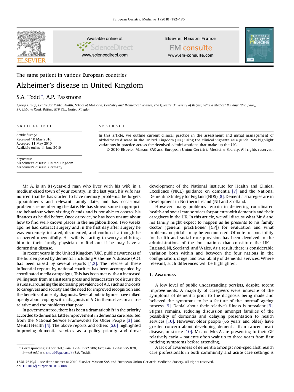Alzheimer's disease in United Kingdom