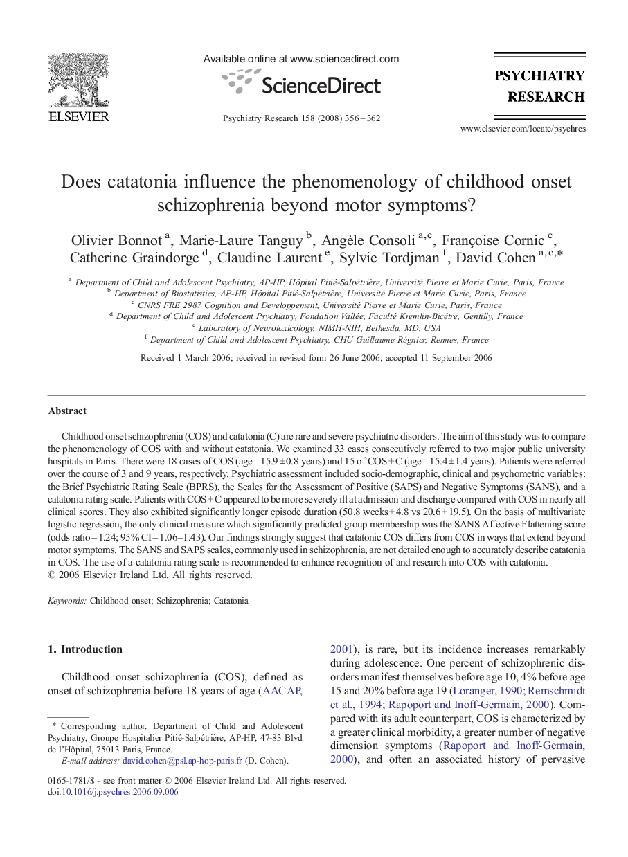 Does catatonia influence the phenomenology of childhood onset schizophrenia beyond motor symptoms?