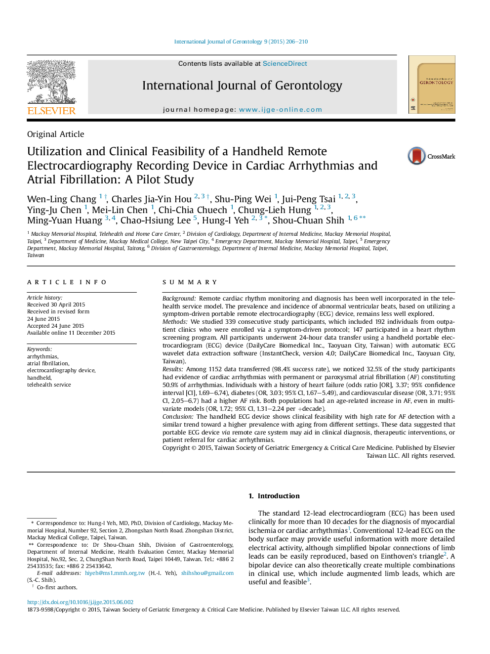 Utilization and Clinical Feasibility of a Handheld Remote Electrocardiography Recording Device in Cardiac Arrhythmias and Atrial Fibrillation: A Pilot Study